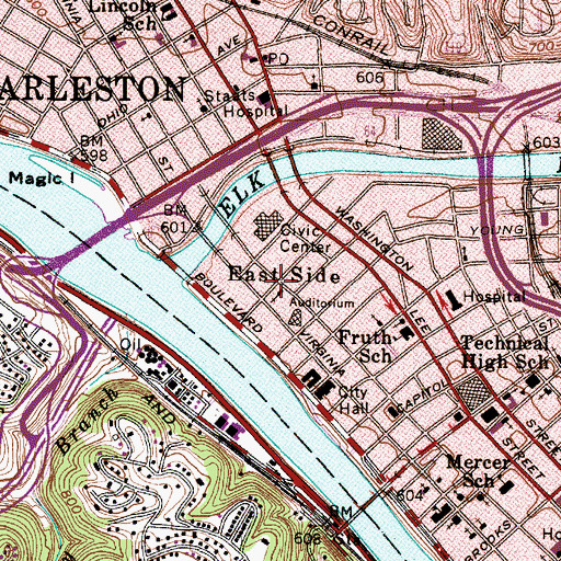 Topographic Map of East Side, WV