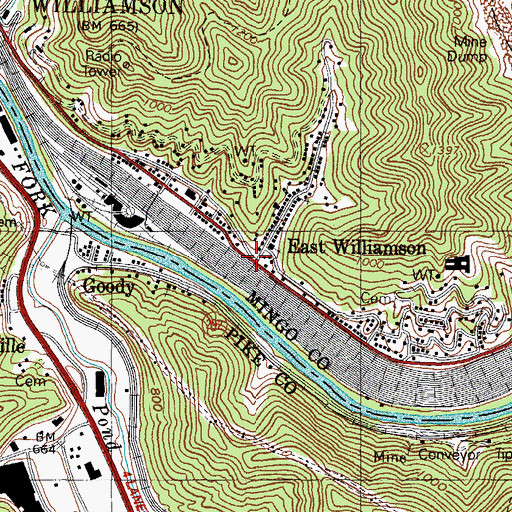 Topographic Map of East Williamson, WV