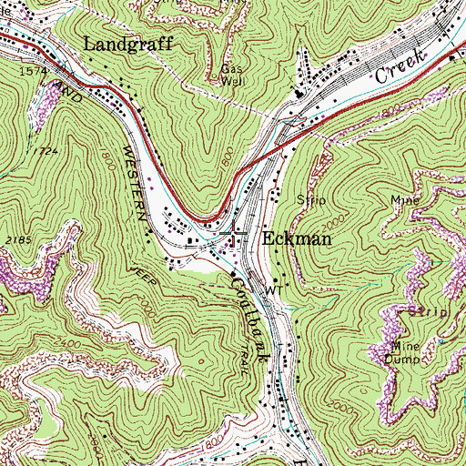 Topographic Map of Eckman, WV