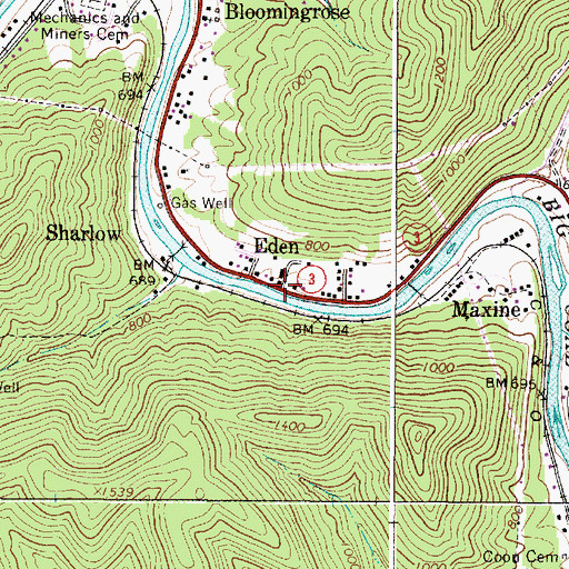Topographic Map of Eden, WV