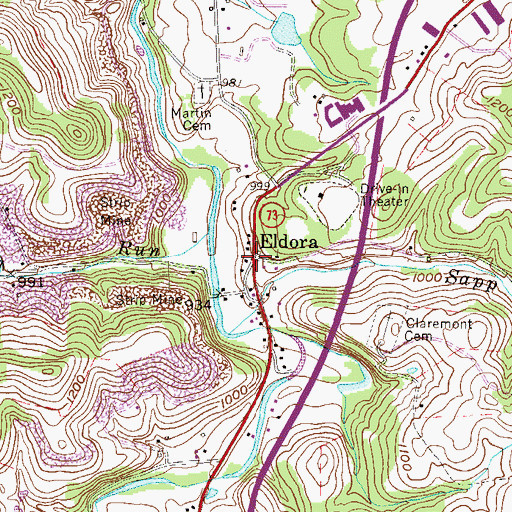 Topographic Map of Eldora, WV
