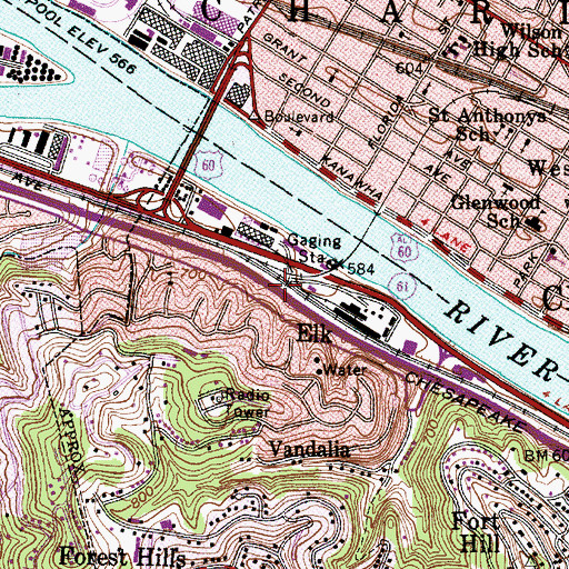 Topographic Map of Elk, WV