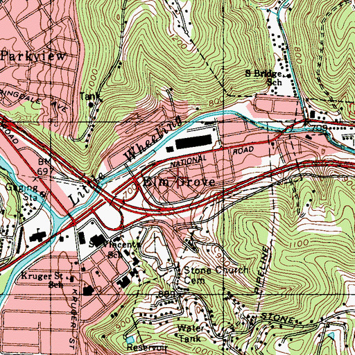 Topographic Map of Elm Grove, WV