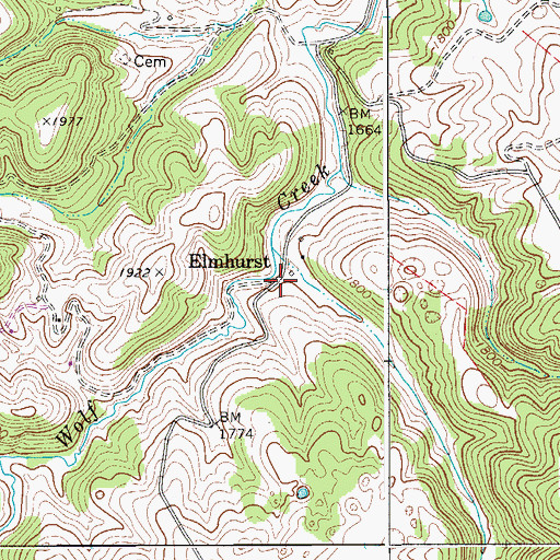 Topographic Map of Elmhurst, WV