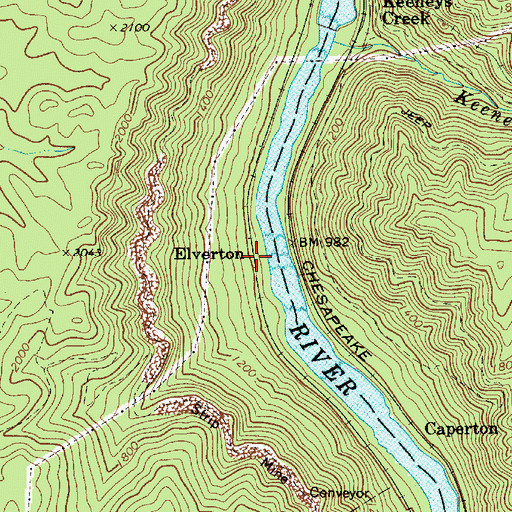 Topographic Map of Elverton, WV
