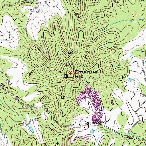 Topographic Map of Emanuel Hill, WV