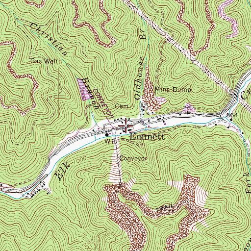 Topographic Map of Emmett, WV
