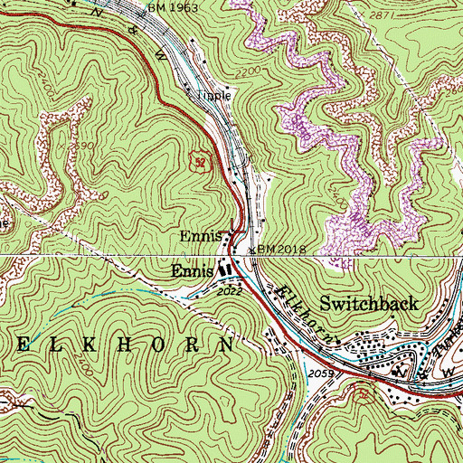 Topographic Map of Ennis, WV