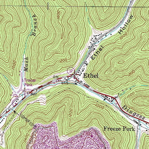 Topographic Map of Ethel, WV