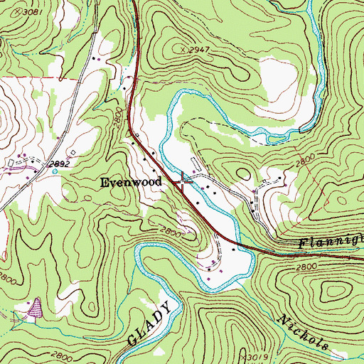 Topographic Map of Evenwood, WV