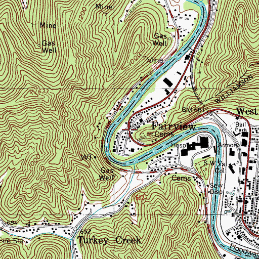 Topographic Map of Fairview, WV