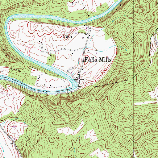 Topographic Map of Falls Mills, WV