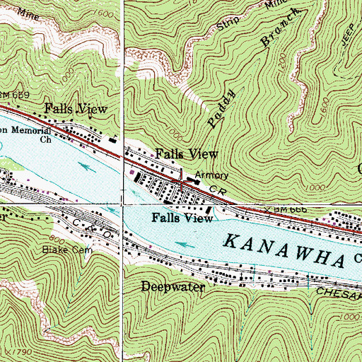 Topographic Map of Falls View, WV