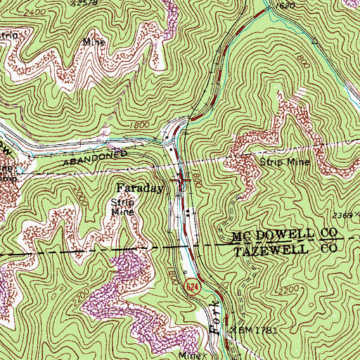 Topographic Map of Faraday, WV