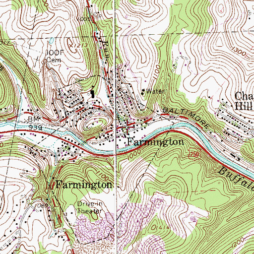 Topographic Map of Farmington, WV