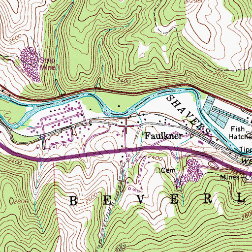 Topographic Map of Faulkner, WV