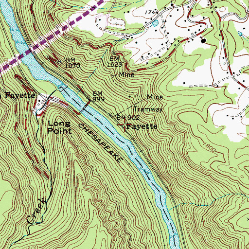 Topographic Map of Fayette, WV