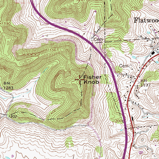 Topographic Map of Fisher Knob, WV