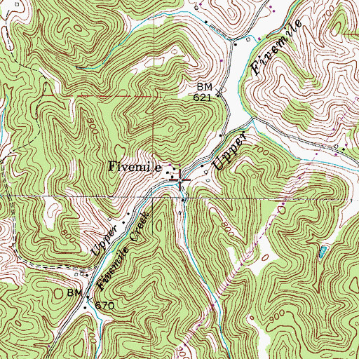 Topographic Map of Fivemile, WV