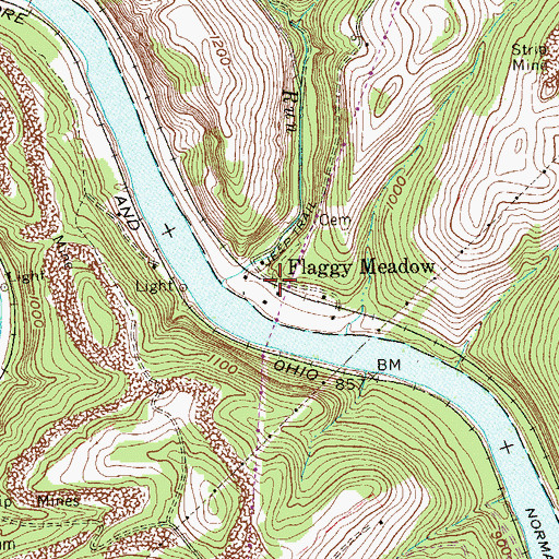 Topographic Map of Flaggy Meadow, WV