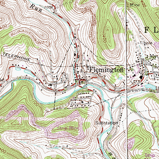 Topographic Map of Flemington, WV