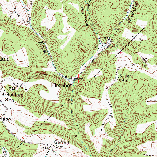 Topographic Map of Fletcher, WV
