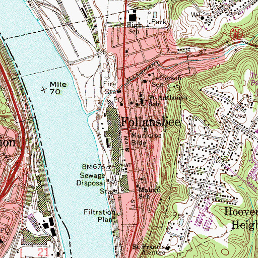 Topographic Map of Follansbee, WV