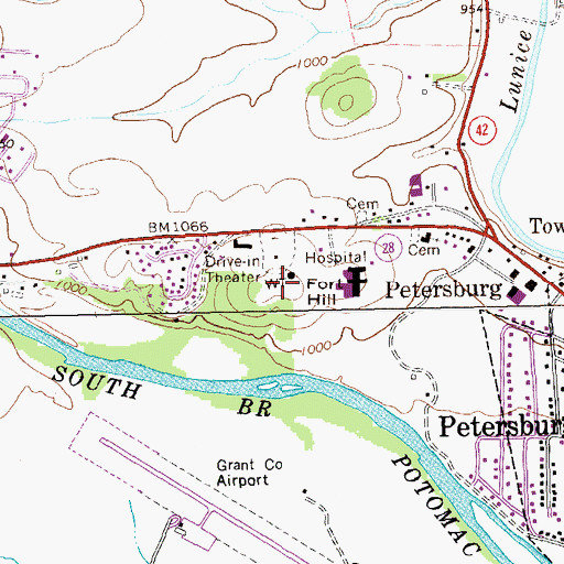 Topographic Map of Fort Hill, WV