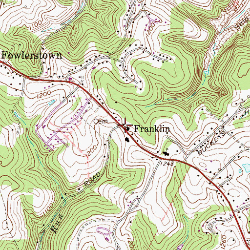 Topographic Map of Franklin, WV