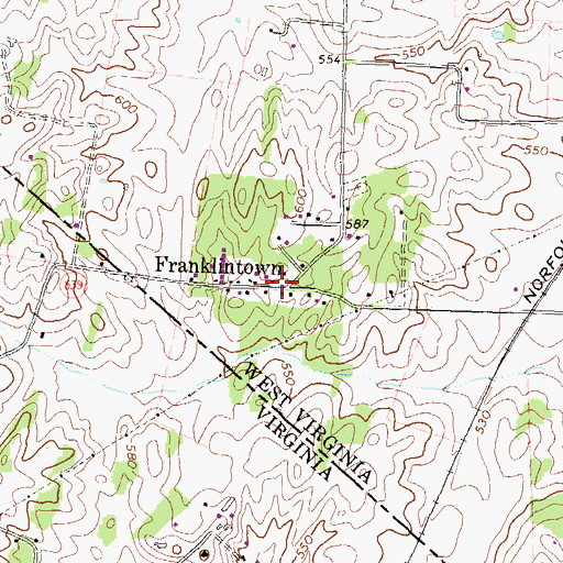 Topographic Map of Franklintown, WV