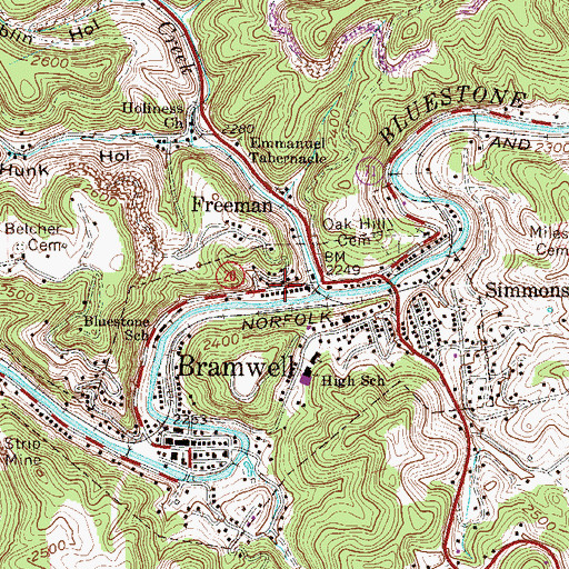 Topographic Map of Freeman, WV