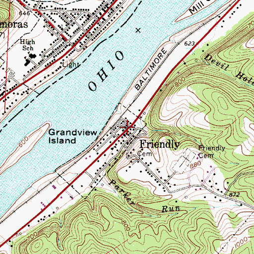 Topographic Map of Friendly, WV