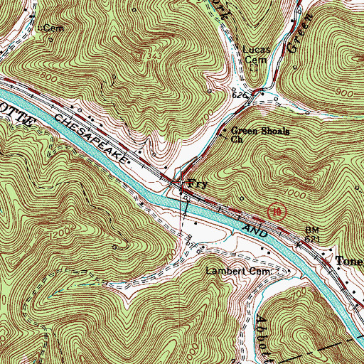 Topographic Map of Fry, WV