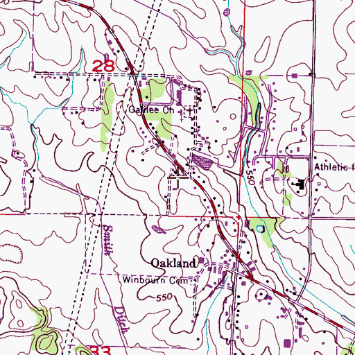 Topographic Map of Oakland Church of Christ, AL