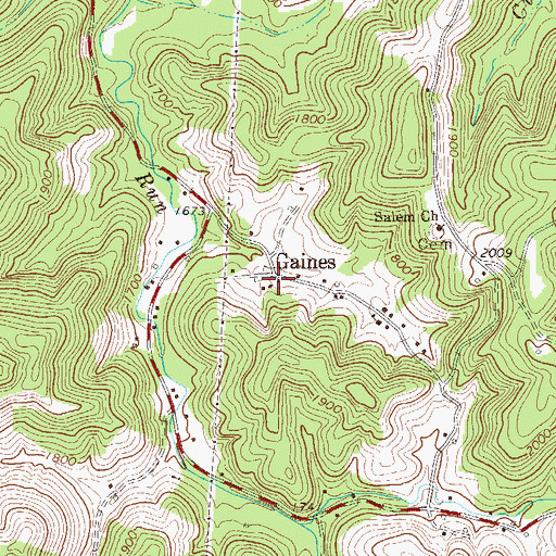 Topographic Map of Gaines, WV