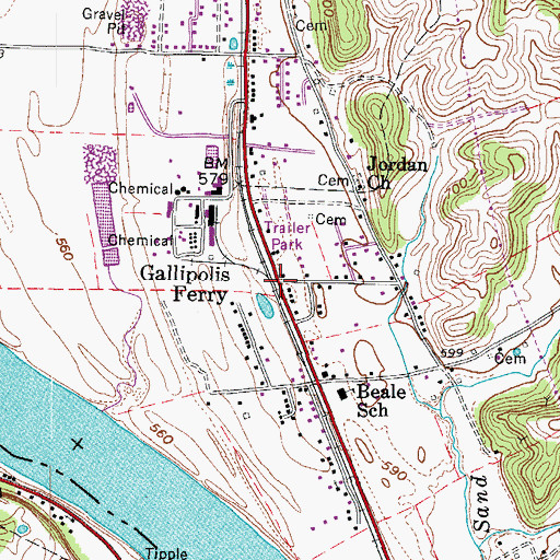 Topographic Map of Gallipolis Ferry, WV