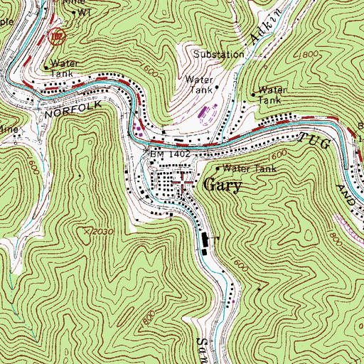 Topographic Map of Gary, WV