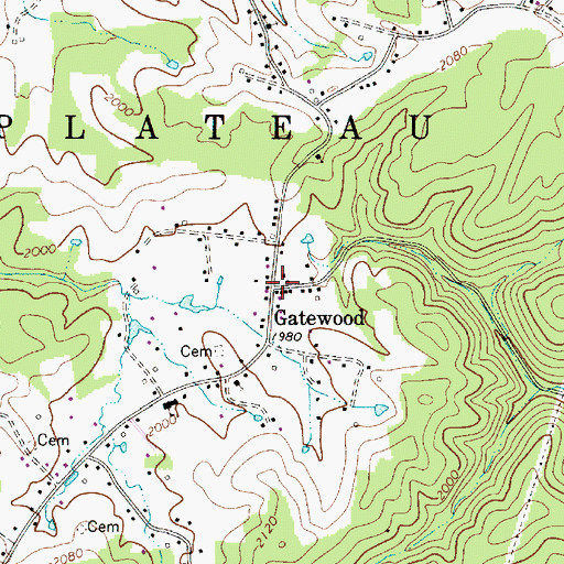 Topographic Map of Gatewood, WV