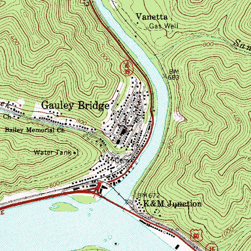 Topographic Map of Gauley Bridge, WV