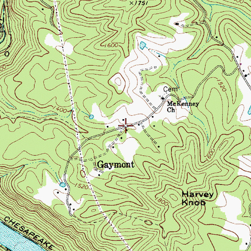 Topographic Map of Gaymont, WV