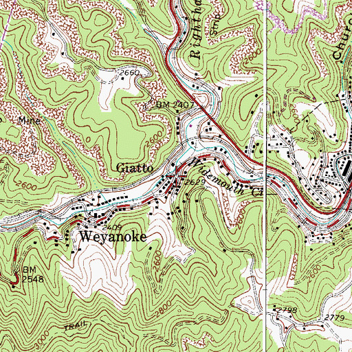 Topographic Map of Giatto, WV