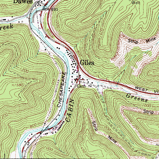 Topographic Map of Giles, WV