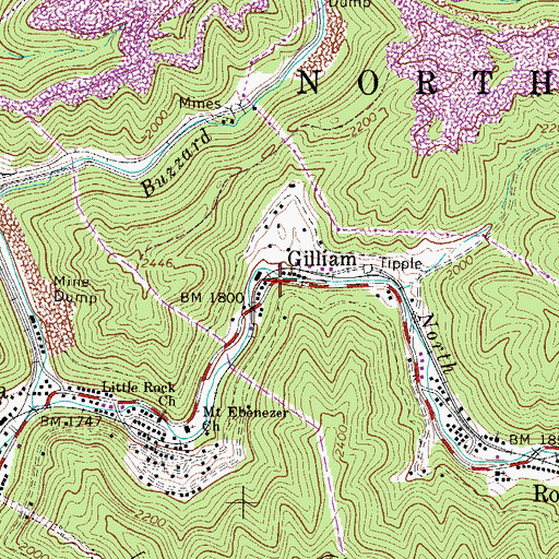 Topographic Map of Gilliam, WV