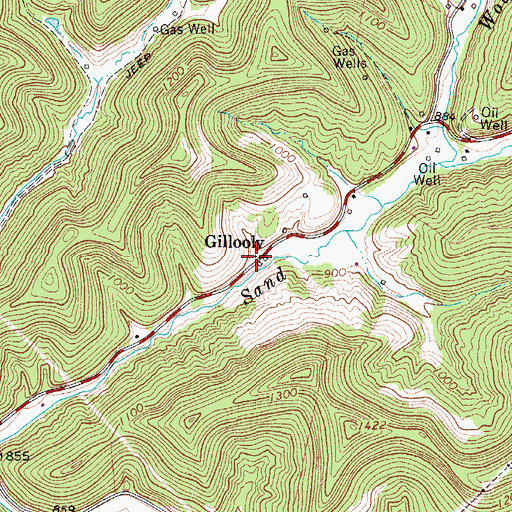 Topographic Map of Gillooly, WV