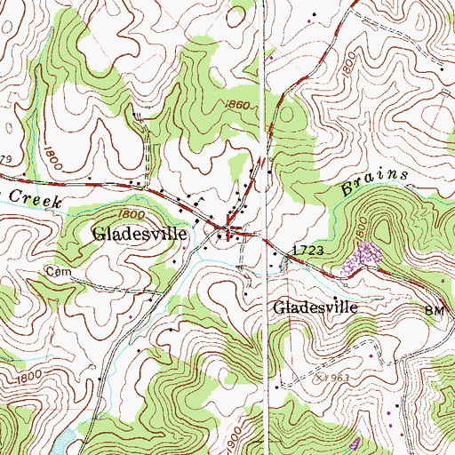 Topographic Map of Gladesville, WV