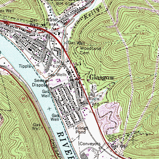Topographic Map of Glasgow, WV