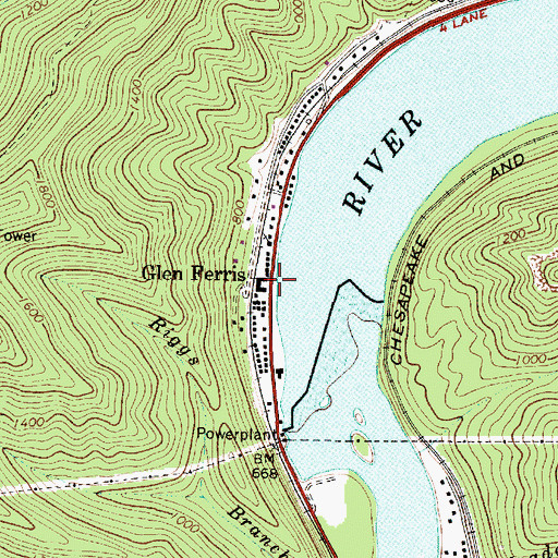 Topographic Map of Glen Ferris, WV