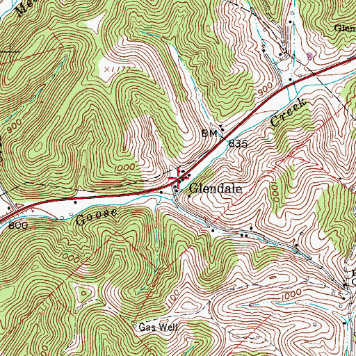 Topographic Map of Glendale, WV