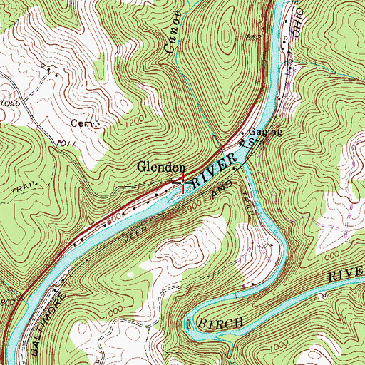 Topographic Map of Glendon, WV