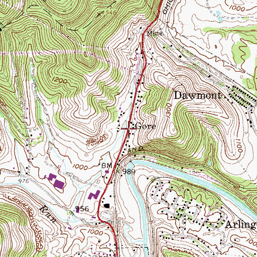 Topographic Map of Gore, WV